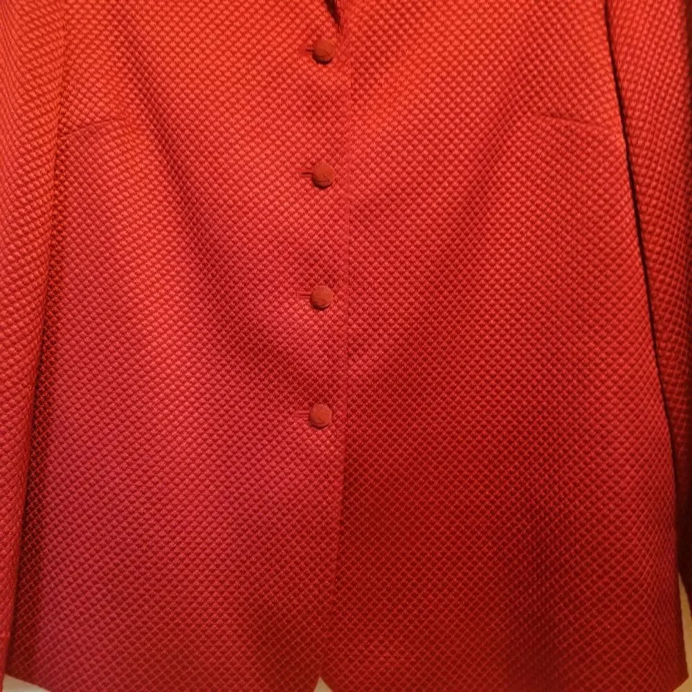 Talbots 12 Blazer Jacket Red Silk Wool Blend Satin Woven Texture Career Event